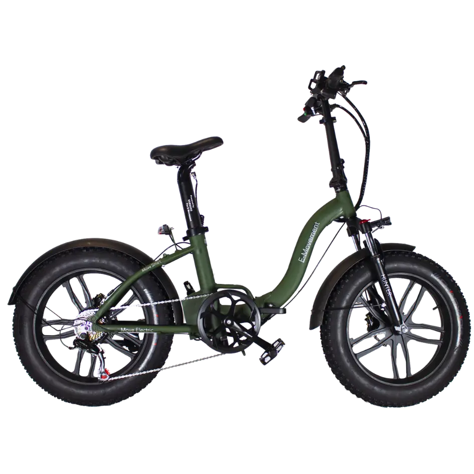 E-Movement Electric Bike - Hunter Extreme 350w – Step-Through Folding Fat Tyre Bike in Military Green with 48V 20Ah Battery