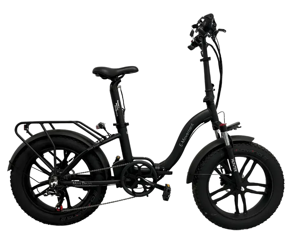 E-Movement Electric Bike - Hunter Extreme 350w – Step-Through Folding Fat Tyre Bike in Black with 48V 7Ah Battery